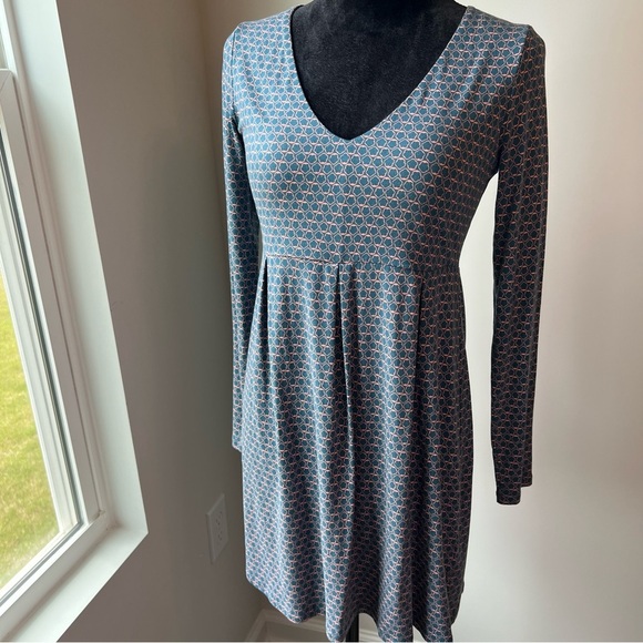 Boden Navy & White Geo Floral Empire Waist Dress Jersey Knit Stretch UK12/US8 - Picture 12 of 12